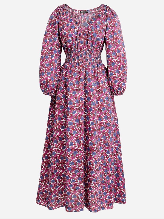 J. Crew Dresses & Skirts - J Crew Large EUC V-Neck Cotton Berry Floral Lined Midi Dress with pockets